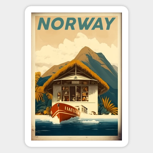 Norway Coastline Vintage Travel Art Poster Sticker by OldTravelArt